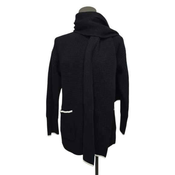 NWT‎ Madewell Black Combo Knit Cardigan Jacket Merino with Scarf Size XXS NT607 - Picture 2 of 11